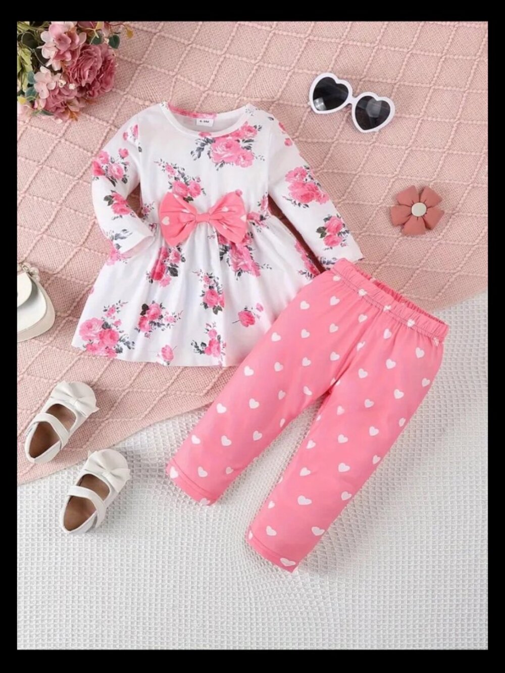 New Girls Pink & White Floral Spring, Summer Top & Pants Set Size 12-18M